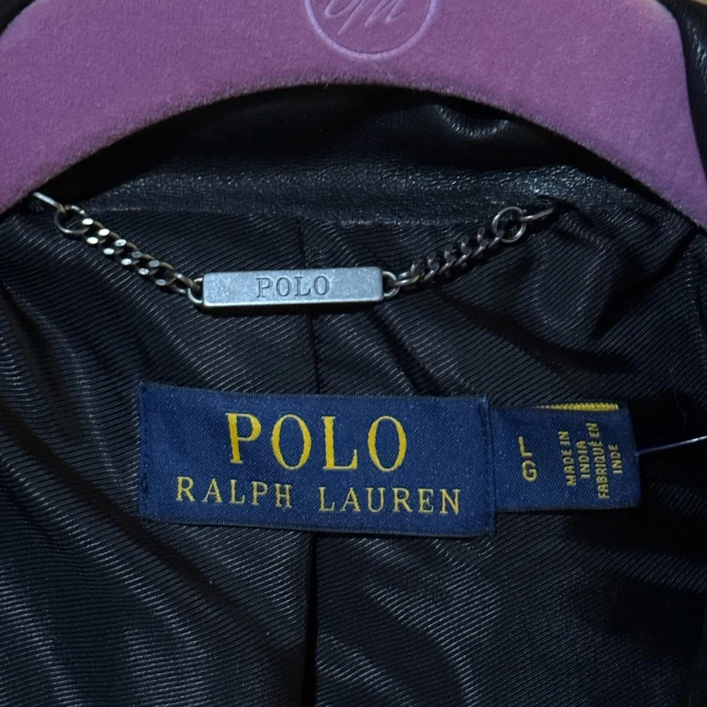 Authentic Polo Ralph Lauren Classic Black Leather Moto Jacket - Picture 6 of 10